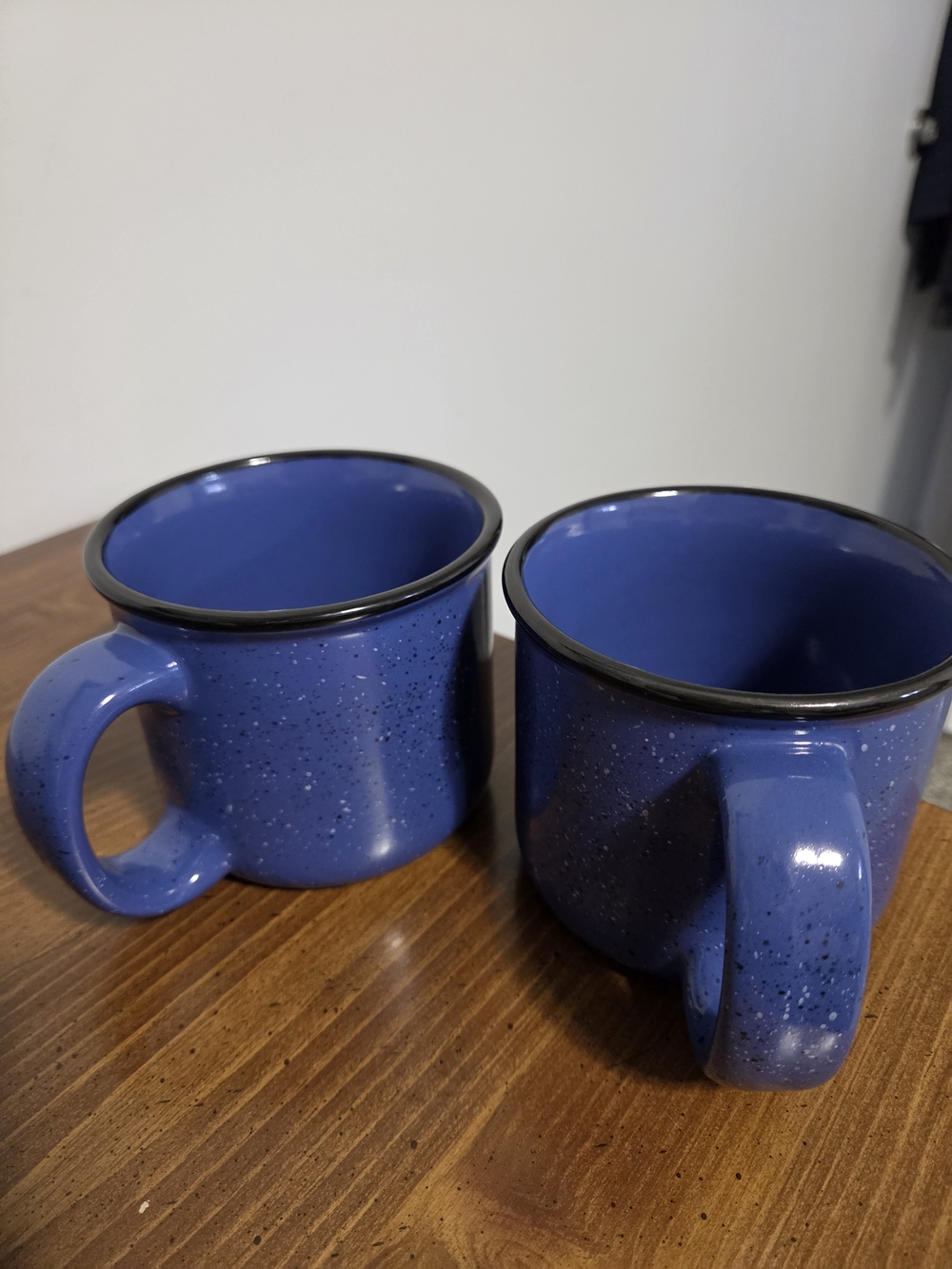 Vintage Marlboro Blue Speckled Ceramic Mugs with Black Rim (Set of 2)